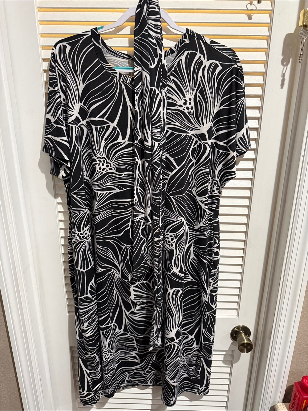LuLaRoe Black and White Floral Midi Dress with Tie